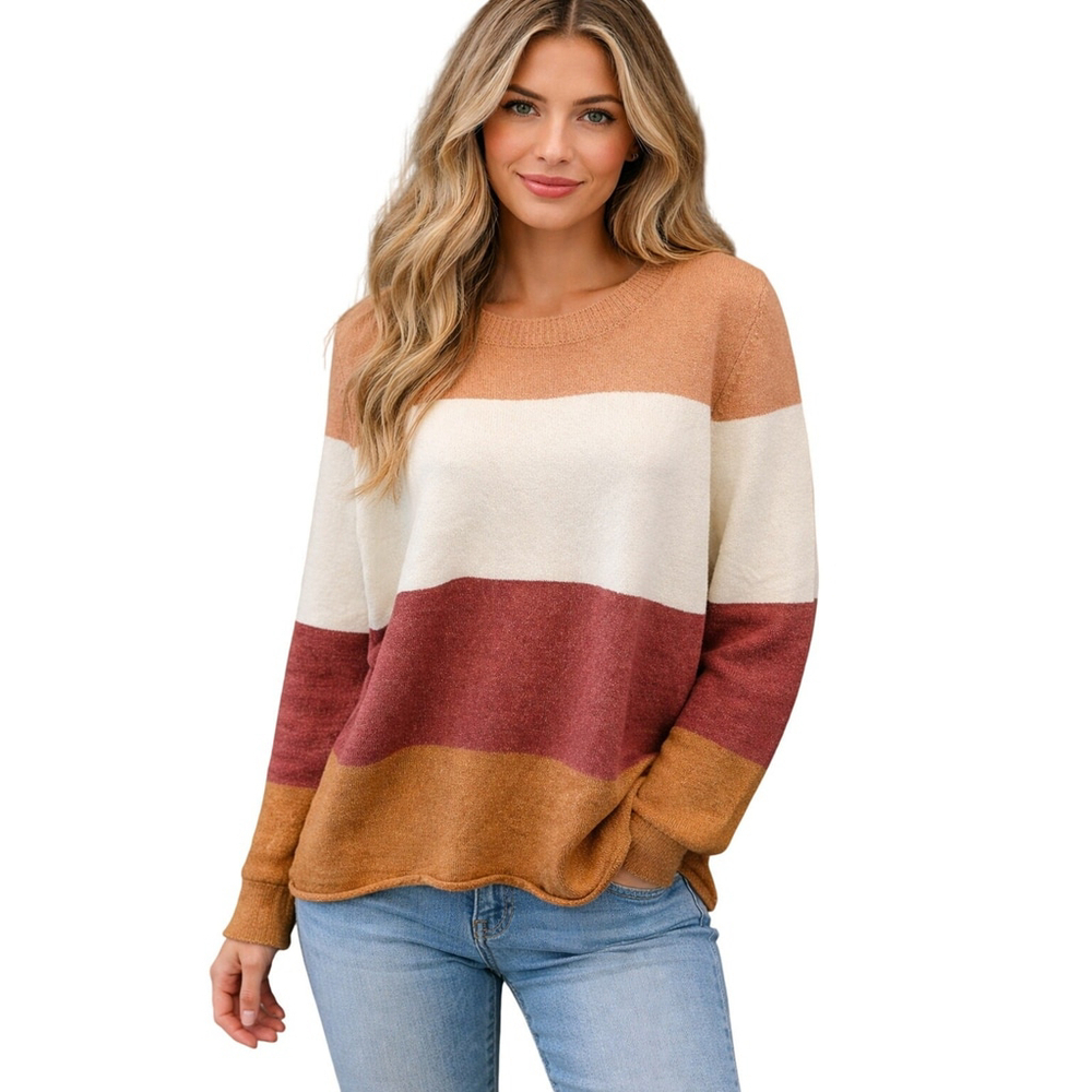 Pique XL Slub Cedar Striped Knit Sweater New